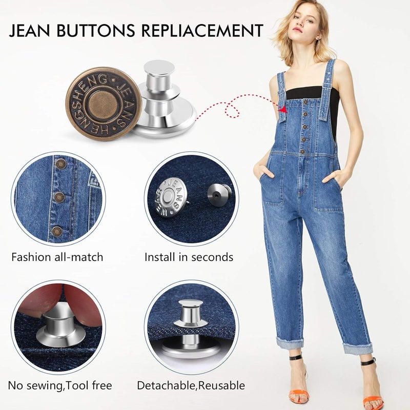 Ceryvop 8 Sets Jean Button Pins for Loose Jeans, No Sew Instant Replacement Snap Tack Pant Button, Reusable and Adjustable Metal Pants Tightener - Image 4